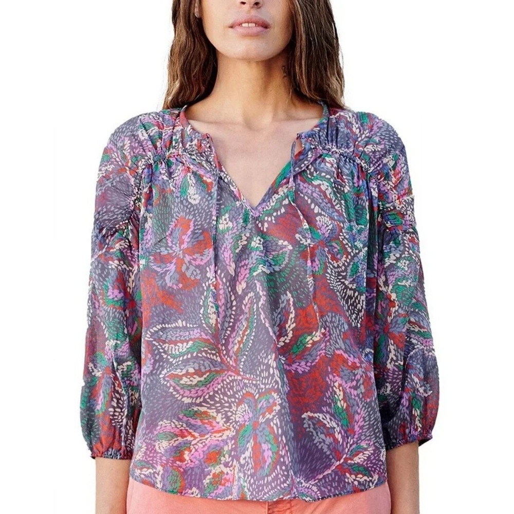 NEW SUNDRY SET womens 3/4-Sleeve V-Neck Blouse, Blue Terry Cropped Pant Set Sz 1